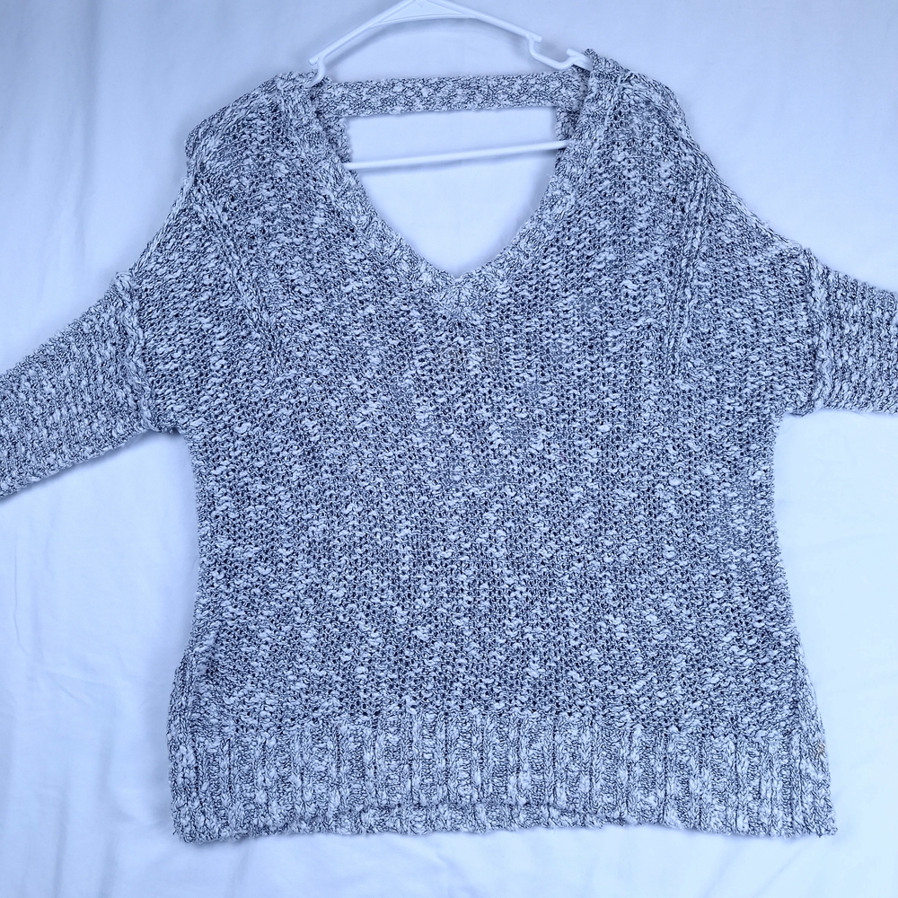 Hollister Gray V-Neck Sweater with Textured Knit
